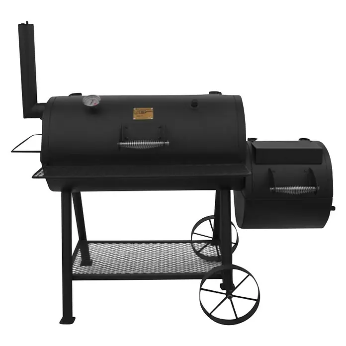 Char-Broil Smoker Oklahoma Joe - Grillfläche (B x T): 88 x 44 cm - Schwarzer Offset Smoker Grill mit Räucherturm, ideal für Barbecue-Liebhaber, die Wert auf authentischen Rauchgeschmack legen.