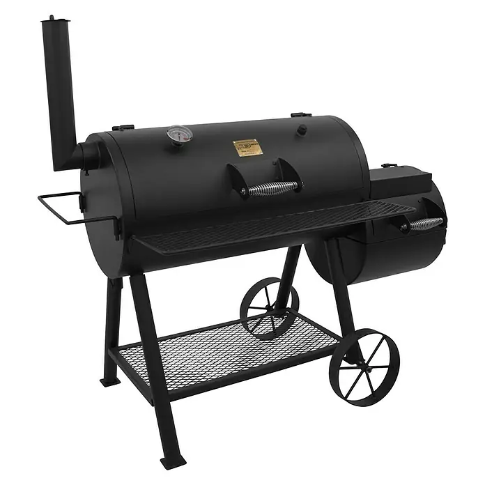 Char-Broil Smoker Oklahoma Joe - Grillfläche (B x T): 88 x 44 cm - Schwarzer Smoker-Grill auf Rädern mit Ablagefläche. Ideal für BBQ-Liebhaber, die Wert auf Geschmack und Komfort legen.