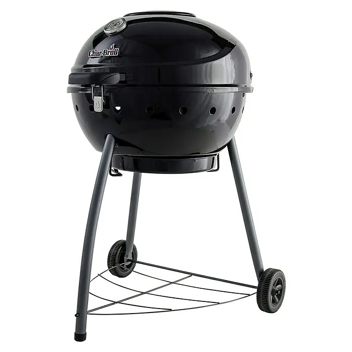 Char-Broil Kugelgrill Kettleman - Durchmesser Grillfläche: 52 cm, Schwarz - Schwarzer Char-Broil Holzkohlegrill mit Rädern und Ablagefläche für den Garten oder die Terrasse.