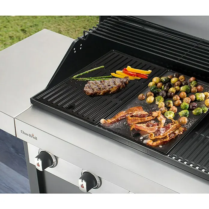 Char-Broil Grillplatte - Passend für: Char-Broil 3-Brenner Gasgrills, 43,5 x 20,8 cm - Grillplatte mit Steak, Spargel, Paprika, Kartoffeln, Rosenkohl und Speck, perfekt für sommerliche Grillabende.