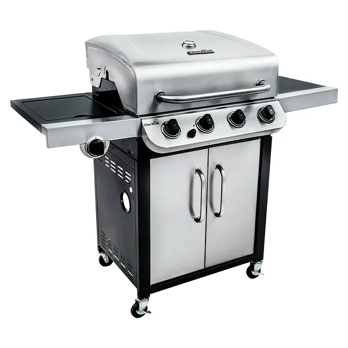 Char-Broil Gasgrill Convective 440 S - Grillfläche (B x T): 65 x 47 cm, 10,5 kW, Anzahl Brenner: 4 - Hier sehen Sie einen Char-Broil Gasgrill mit vier Brennern, Seitenbrenner, Edelstahlhaube und Stauraum, ideal für Grillmeister.