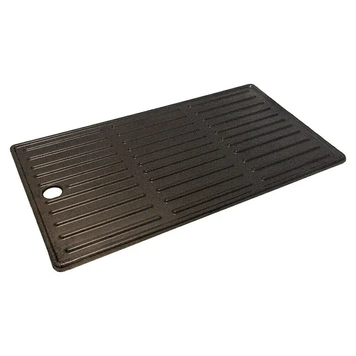Char-Broil Grillplatte 2-Brenner Grills - L x B: 43,5 x 23,7 cm - Abbildung einer dunkelbraunen Abtropfschale für Geschirr mit Rillen und einem Loch zum Abgießen des Wassers.
