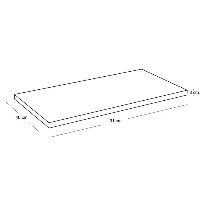 Artysan Encimera para lavabo Top - L x An x Al: 46 x 91 x 3 cm, Nebraska - Vista 3D de un tablero de mesa rectangular que mide 91 x 46 x 3 cm, ideal para la fabricación de muebles y proyectos DIY.