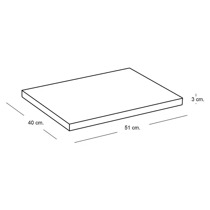 Artysan Encimera para lavabo Top - L x An x Al: 40 x 51 x 3 cm, Nebraska - Vista isométrica de una bandeja de madera de 3 cm de grosor con una longitud de 51 cm y una anchura de 40 cm.