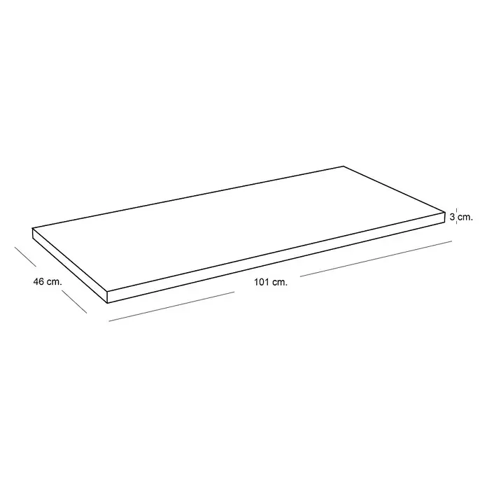 Artysan Encimera para lavabo Top - L x An x Al: 46 x 101 x 3 cm, Nebraska - Ilustración de un tablero de madera blanca que mide 101 cm x 46 cm x 3 cm, ideal para la construcción de muebles o proyectos de bricolaje.
