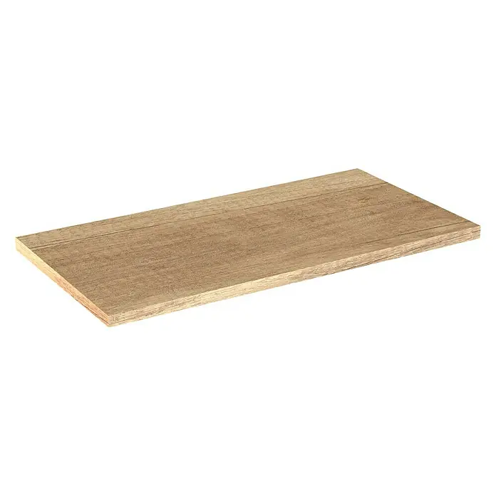 Artysan Encimera para lavabo Top - L x An x Al: 46 x 91 x 3 cm, Nature - Primer plano de un panel de madera rectangular con un bonito patrón de grano sobre un fondo negro. Perfecto para proyectos de muebles.