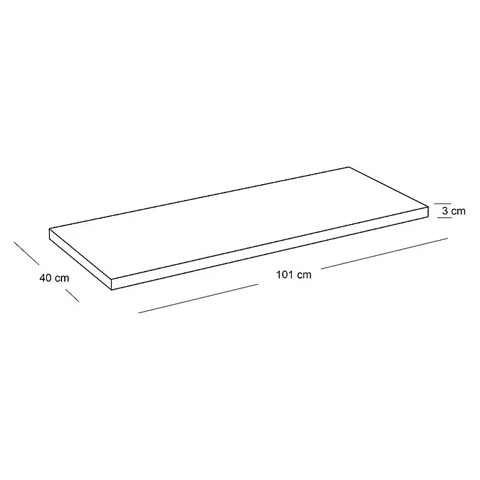 Artysan Encimera para lavabo Top - L x An x Al: 40 x 101 x 3 cm, Nebraska - Ilustración de una estantería rectangular de madera, con dimensiones de 101 cm x 40 cm x 3 cm.