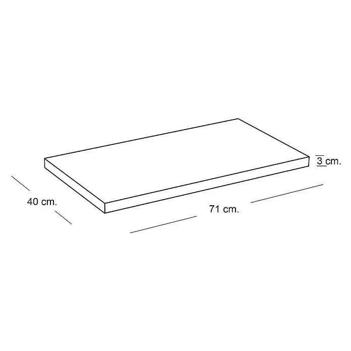 Artysan Encimera para lavabo Top - L x An x Al: 40 x 71 x 3 cm, Nebraska - Ilustración de una tabla de madera rectangular que mide 71 cm de largo, 40 cm de ancho y 3 cm de espesor.