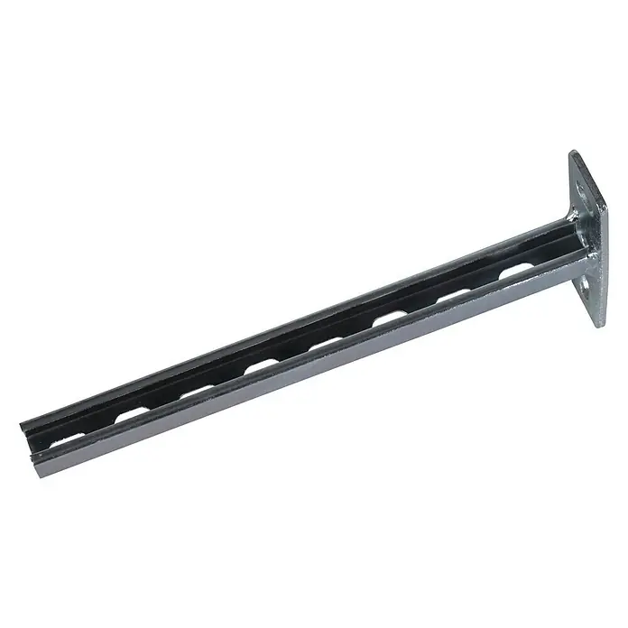 Soporte de pared con perfil perforado - L x An x Al: 20 x 2,7 x 1,8 cm - Un soporte de riel de estantería plateado con perfil rectangular y agujeros para sistemas de estanterías ajustables.