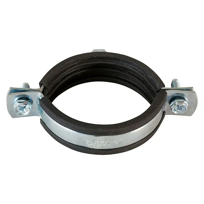 Abrazadera para bajante isofónica reforzada - 75 mm, Acero - Abrazadera para tubos con inserto de goma, perfecta para una sujeción segura. La abrazadera ofrece amortiguación y protección.