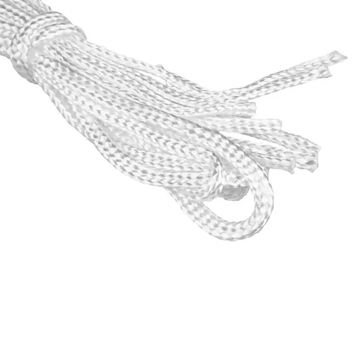 Windhager Sonnensegel Elba - L x B: 3,6 x 3,6 m, Grau - Nahaufnahme eines weißen, geflochtenen Seils mit ausgefransten Enden.