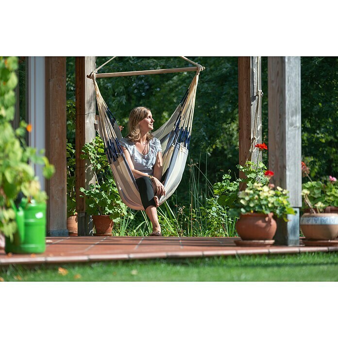 La Siesta Hamaca colgante Domingo Kingsize (L x An x Al: 210 x 130 x 170 cm, Azul/Blanco) | BAUHAUS