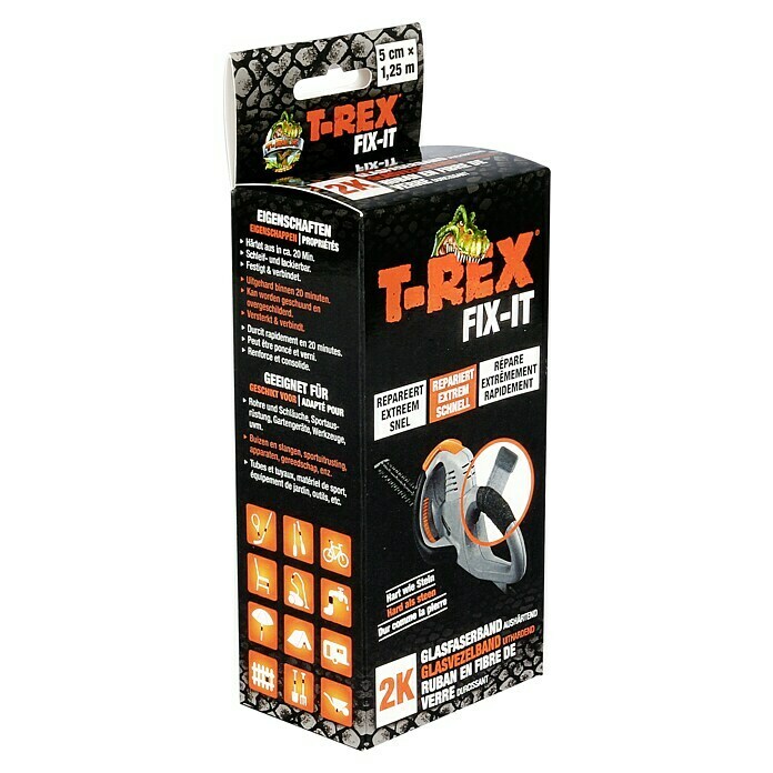 T-Rex Fix-It (2-componenten glasvezelband, 1,25 m x 50 mm, Zwart)