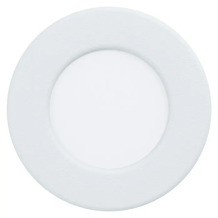 Eglo Fueva 5 Downlight empotrable LED redondo - 2,7 W, Blanco neutro, Ø x Al: 86 x 26 mm - Primer plano de una lámpara de techo LED redonda y blanca con un acabado mate y un diseño discreto.