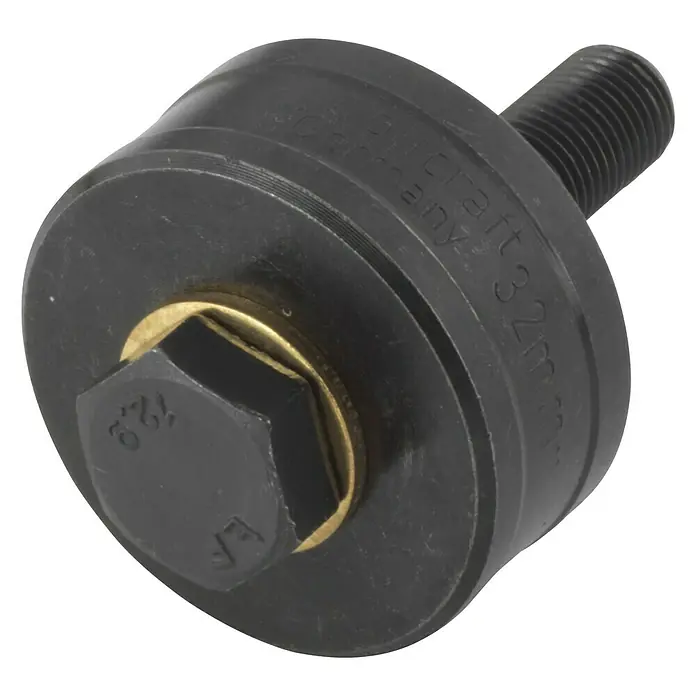 Wolfcraft Lochstanze - 32 mm - Das Bild zeigt einen Werkzeug-Bolzen von KS Tools mit der Aufschrift "Kraft 32mm" und "Germany".