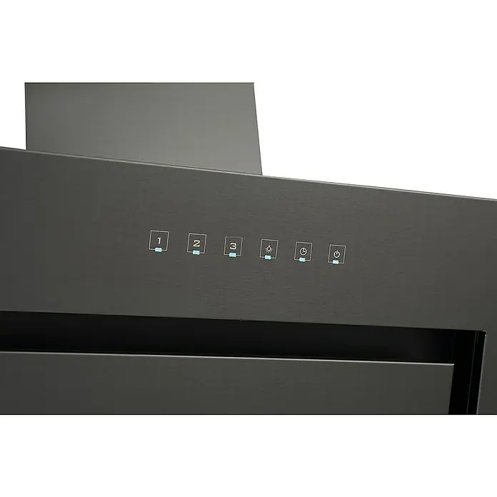 Respekta Premium Küchenzeile AmandaBreite: 310 cm, Weiß, Mit Elektrogeräten - Nahaufnahme der Bedienelemente einer Dunstabzugshaube, mit den Ziffern 1, 2 und 3, sowie Symbole für Licht, Timer und Ein/Aus.