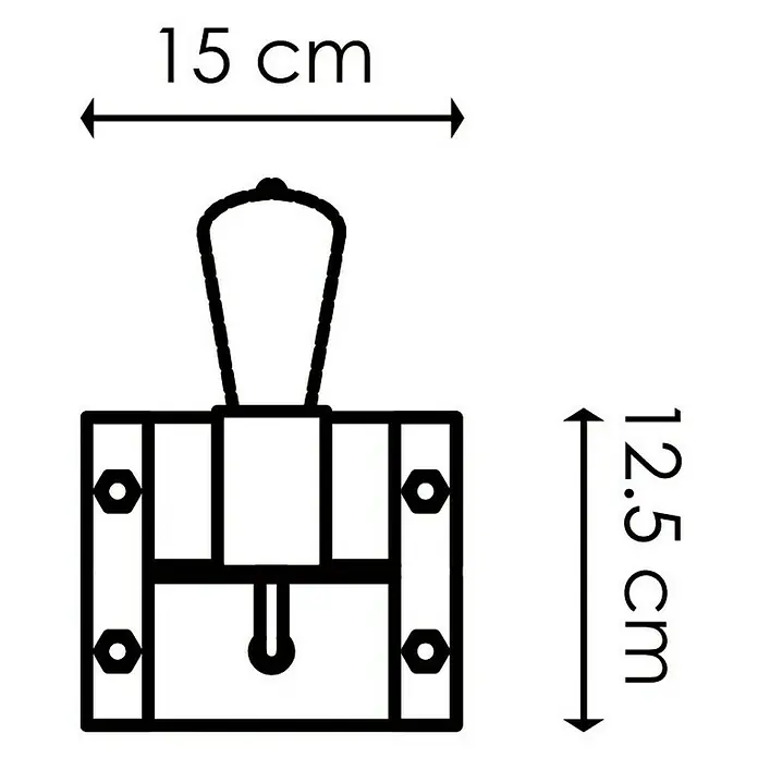 Home Sweet Home Wandleuchte Denton - 10 W, L x B x H: 15 x 11 x 13 cm, Braun, Grau - Produktskizze einer quadratischen Wandleuchte mit den Maßen 15 cm Breite und 12,5 cm Höhe. Das Design ist minimalistisch und funktional.
