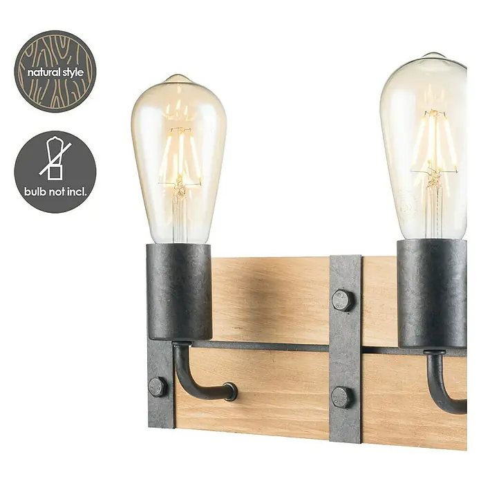 Home Sweet Home Wandleuchte Denton - 10 W, L x B x H: 35 x 11 x 13 cm, Braun, Grau - Rustikale Wandleuchte im natürlichen Stil mit zwei Edison-Glühbirnen (Leuchtmittel nicht enthalten). Perfekt für ein gemütliches Ambiente im Vintage-Look.