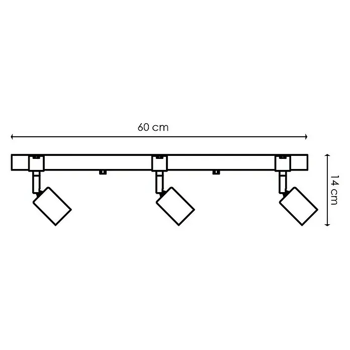 Home Sweet Home Deckenleuchte Denton - 10 W, L x B x H: 60 x 9 x 14 cm, Holz,Grau, E27 - Abbildung einer 60 cm langen, schwarzen 3-flammigen LED-Deckenleuchte mit drehbaren Spots, Höhe 14 cm, zur flexiblen Ausleuchtung von Räumen.