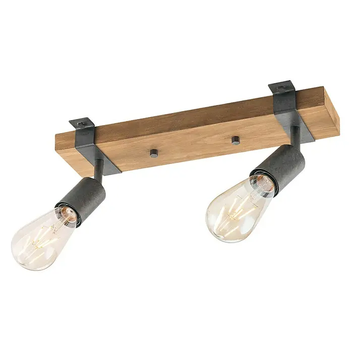 Home Sweet Home Deckenleuchte Denton - 10 W, L x B x H: 33,5 x 9 x 14 cm, Holz,Grau, E27 - Rustikale Deckenleuchte mit zwei Edison-Glühbirnen. Eine stilvolle Ergänzung für jeden Raum, die warmes Licht und industriellen Charme bietet.