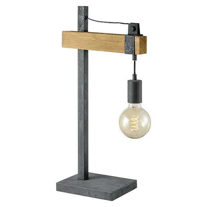 Home Sweet Home Tischleuchte Denton - 10 W, L x B x H: 20 x 26 x 55 cm, Grau, Holz - Attraktive Tischleuchte mit rustikalem Holz- und Metallelement und einer dekorativen Glühbirne. Einzigartiges Design für eine gemütliche Atmosphäre.