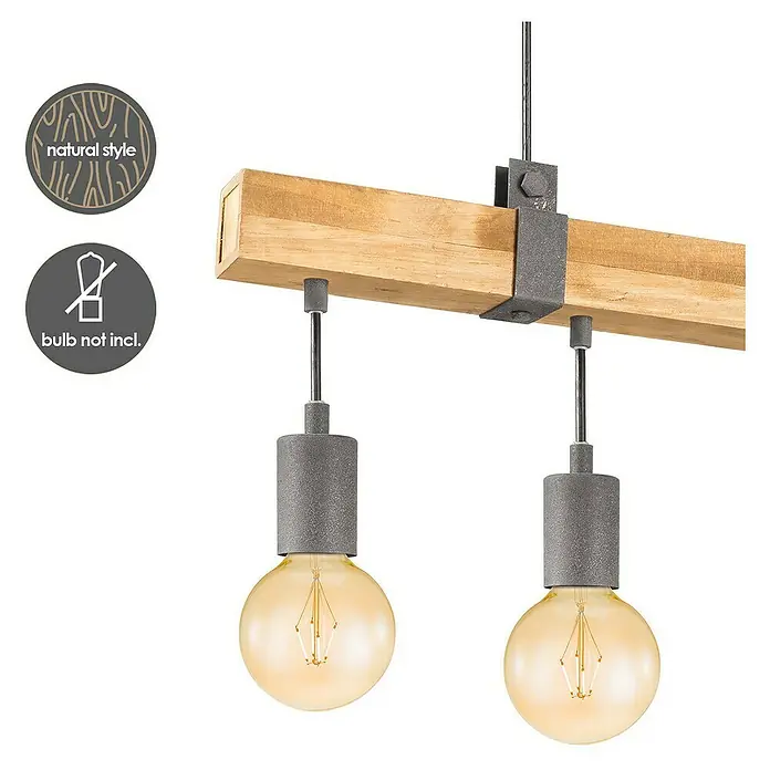 Home Sweet Home Pendelleuchte Denton - Höhe: 128 cm, Max. Systemleistung: 40 W - Pendelleuchte aus Holz und Metall mit zwei Glühbirnen. Rustikales Design für eine warme Atmosphäre.