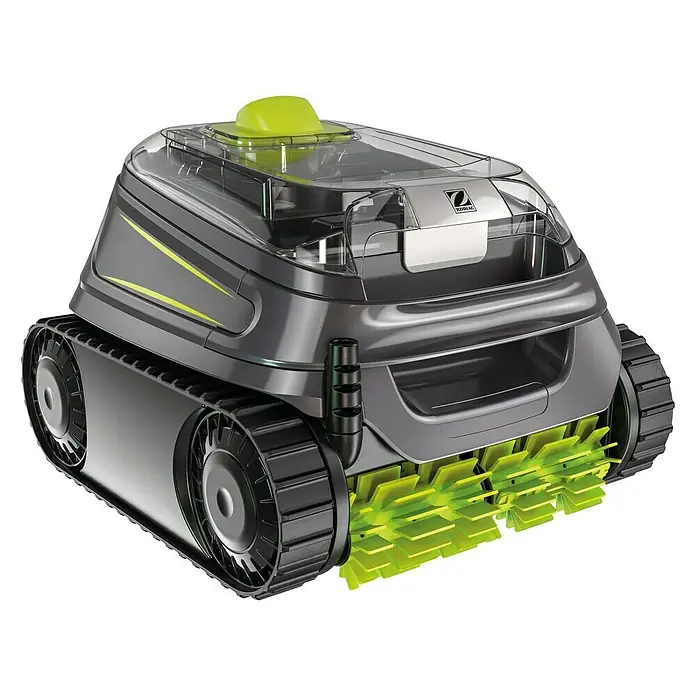 Zodiac Poolroboter CNX 2020Netzbetrieben, Passend für: Pools bis 1000 x 500 cm, Filterleistung: 13 m³/h - Bild eines Zodiac Poolreinigungsroboters mit Raupenantrieb und gelben Bürsten. Ideal für die automatische Reinigung von Schwimmbecken.