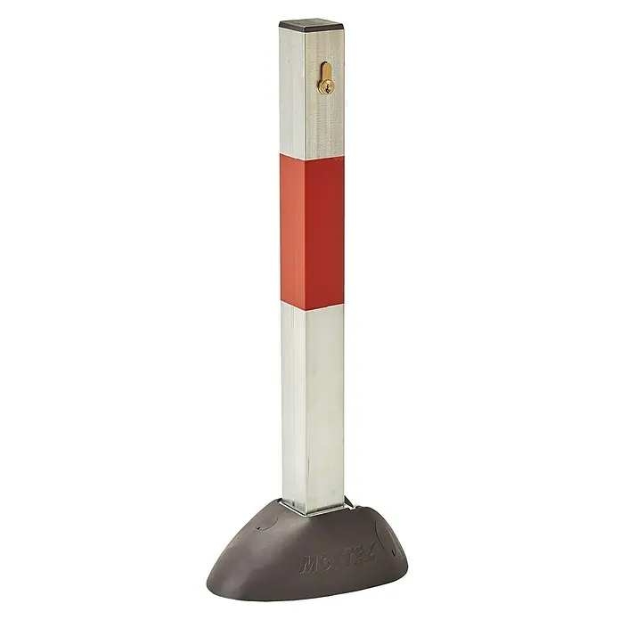 Mottez Sperrbügel - L x B x H: 5 mm x 5 cm x 60 cm - Absperrpfosten mit rotem Mittelteil und Schloss zur flexiblen Parkplatzabsicherung.