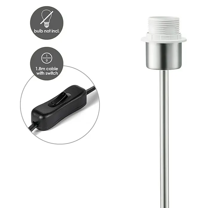 Home Sweet Home Lampenfuß Bossano - 40 W, Farbe: Braun, Höhe: 33 cm - Produktansicht einer Lampenfassung mit silberfarbenem Metallsockel, Gewinde und Kabel mit Schalter.