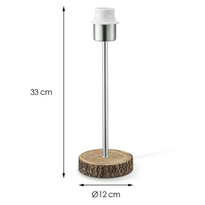 Home Sweet Home Lampenfuß Bossano - 40 W, Farbe: Braun, Höhe: 33 cm - Produktbild: Eine Tischleuchte mit einem Holzfuß, einem Metallstab und einer weißen Fassung.