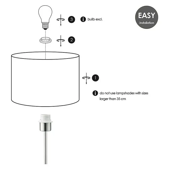 Home Sweet Home Lampenfuß Bossano - 40 W, Farbe: Braun, Höhe: 33 cm - Abbildung einer Lampenmontageanleitung, die die einfachen Schritte zur Installation der Lampe zeigt.