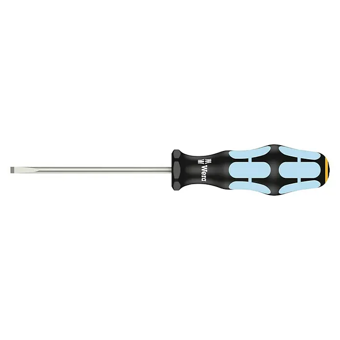 Wera Kraftform Plus Schraubendreher 3335 - Klingenlänge: 100 mm, Klingenbreite: 4 mm - Ein Wera-Schraubendreher mit einem schlanken Schaft und einem ergonomischen Griff für komfortable Handhabung und präzises Schrauben.