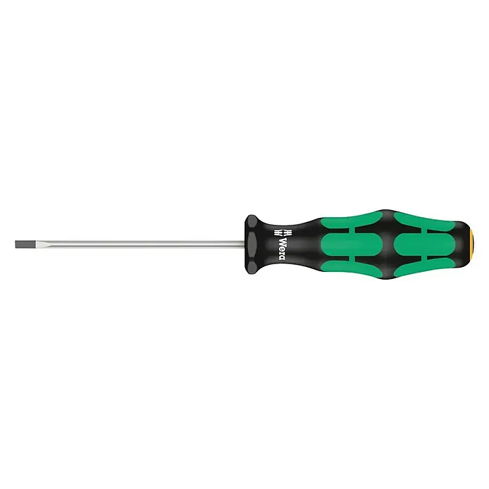 Wera Kraftform Plus Schraubendreher 335 - Klingenlänge: 75 mm, Klingenbreite: 2,5 mm - Ein Wera Schlitzschraubendreher mit ergonomischem Griff für komfortable und effiziente Schraubarbeiten in Werkstatt oder Haushalt.
