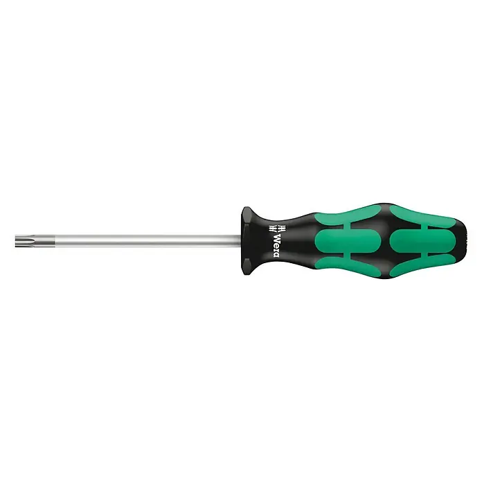 Wera Kraftform Plus Schraubendreher 367 HF - Abtriebsgröße: TX 40, Klingenlänge: 130 mm - Wera Schraubendreher mit Torx-Profil. Der Schraubendreher verfügt über einen ergonomischen Griff und eine schwarze, grüne Farbgebung.