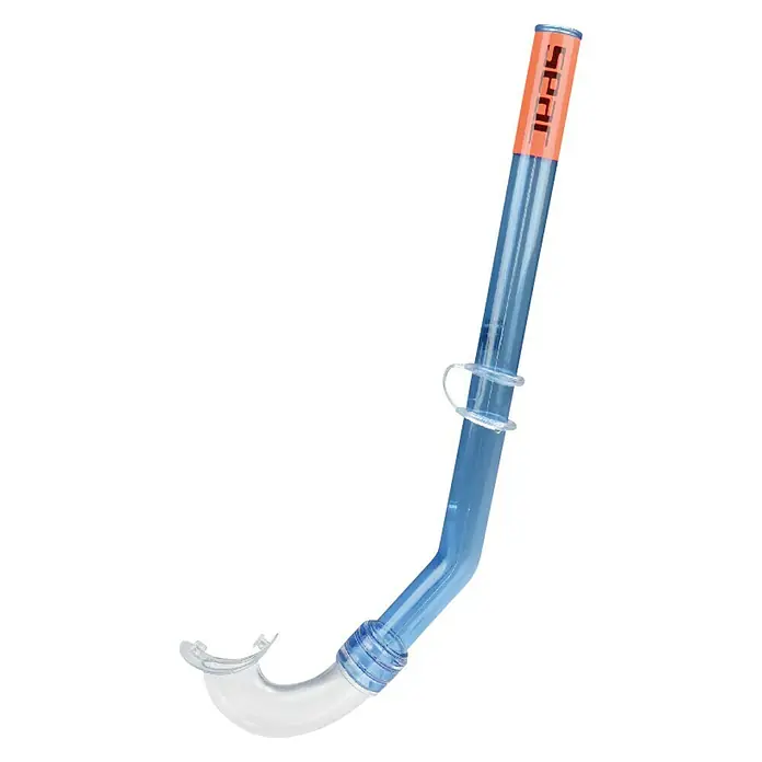 Seac Sub Set de buceo Baia - Azul - Un snorkel azul Seac para aventuras submarinas. El snorkel es transparente y tiene un extremo naranja con el logo de Seac.