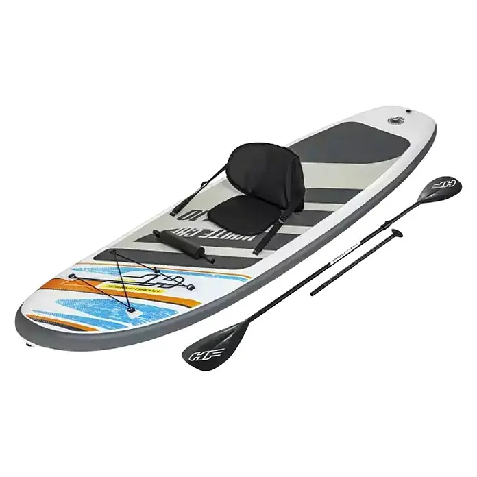 Bestway Hydro Force Paddle surf White Cap - L x An x Al: 305 x 84 x 12 cm, Carga útil: 120 kg, Hinchable, Gris - Tabla de paddle surf inflable con asiento y remo para actividades acuáticas como paddle y yoga.