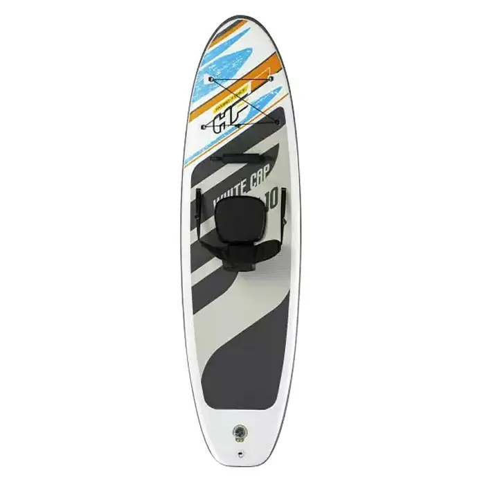 Bestway Hydro Force Paddle surf White Cap - L x An x Al: 305 x 84 x 12 cm, Carga útil: 120 kg, Hinchable, Gris - Aquí hay una tabla de paddle surf inflable con asiento, ideal para remar de manera relajada en el agua.