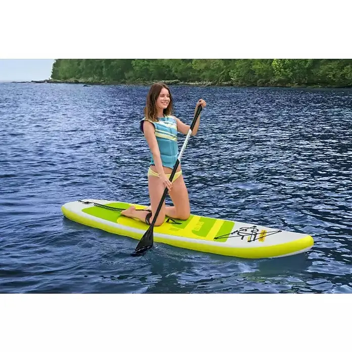 Bestway Hydro Force Paddle surf Sea Breeze - L x An x Al: 3,05 m x 84 cm x 12 cm, Carga útil: 120 kg, Hinchable - Mujer tabla de paddle surf inflable en el agua.