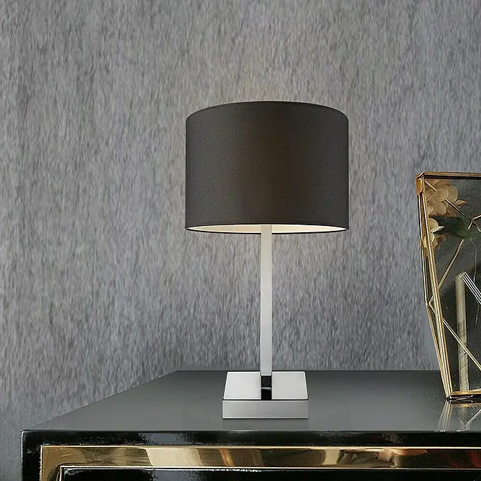 Home Sweet Home Lampenfuß Gomez - 40 W, Farbe: Chrom, Höhe: 40 cm - Elegante Tischleuchte mit grauem Schirm und silberfarbenem Fuß. Ideal für Nachttisch oder Beistelltisch.