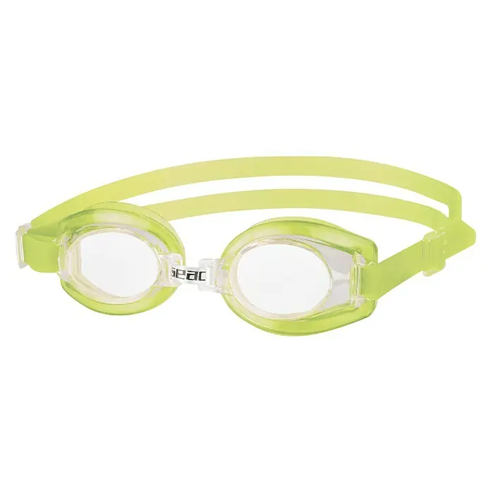 Seac Sub Gafas de natación Kleo JR - Amarillo, Apto para: Niños - Gafas de natación verdes con lentes claras y correa ajustable para una comodidad óptima al nadar. Ideal para entrenamiento y competición.