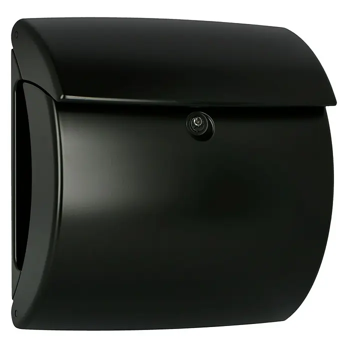 Burg-Wächter Wandbriefkasten Kiel - L x B x H: 38 x 17,8 x 40 cm, Schwarz, Kunststoff, Öffnungsstopp - Abgebildeter schwarzer Briefkasten mit einem eleganten und modernen Design, ideal für den Außenbereich.