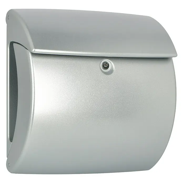 Burg-Wächter Wandbriefkasten KielL x B x H: 38 x 17,8 x 40 cm, Silber, Kunststoff, Öffnungsstopp - Nahaufnahme eines silbernen Wandbriefkastens mit einem Schlüsselloch in der Mitte, der einen sicheren Empfang von Postsendungen gewährleistet.