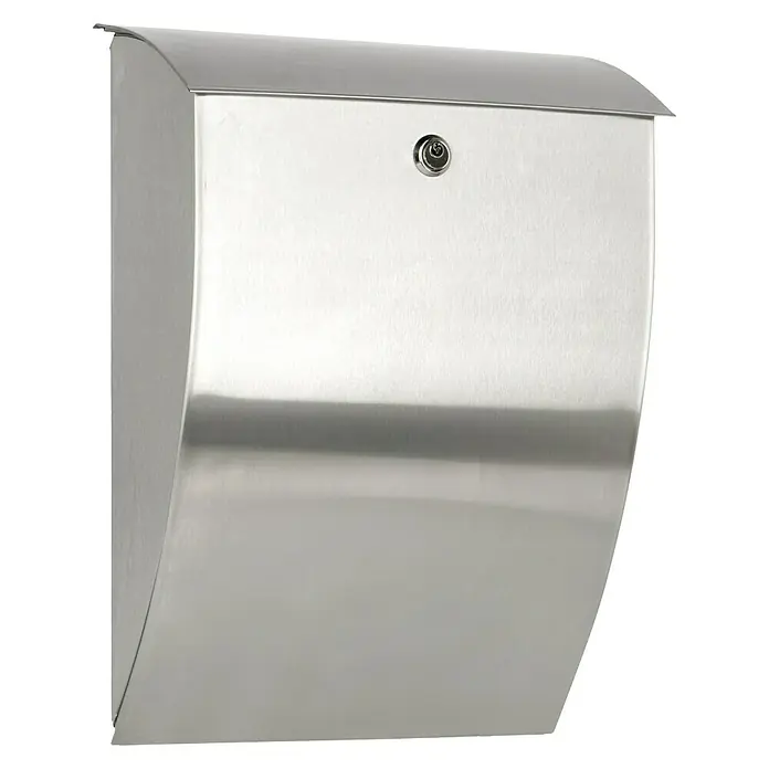 Burg-Wächter Wandbriefkasten Milano 3843 - L x B x H: 35,2 x 18,2 x 48,8 cm, Edelstahl, Edelstahl, Zeitungsfach - Ein eleganter, abschließbarer Briefkasten aus Edelstahl mit abgerundetem Design, ideal für den modernen Eingangsbereich.