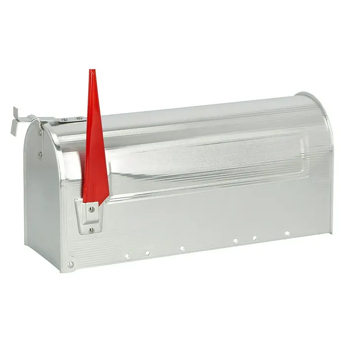 Burg-Wächter Wandbriefkasten U.S.-Mailbox 892 - L x B x H: 48 x 17 x 22 cm, Aluminiumfarben, Aluminium - Ein silberner Briefkasten mit roter Fahne, ideal für den Empfang Ihrer Post. Robuste Konstruktion garantiert Langlebigkeit.