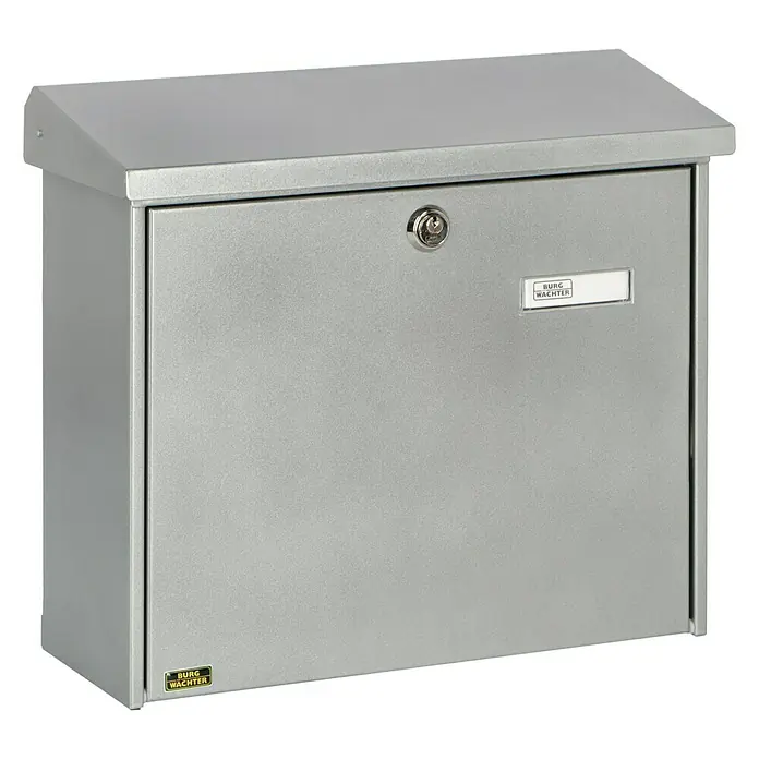 Burg-Wächter Wandbriefkasten Comfort 913 - L x B x H: 38 x 14,8 x 34 cm, Silber, Stahl, Öffnungsstopp - Moderner, silberfarbener Burg Wächter Briefkasten mit Schloss und Namensschild für den Außenbereich.