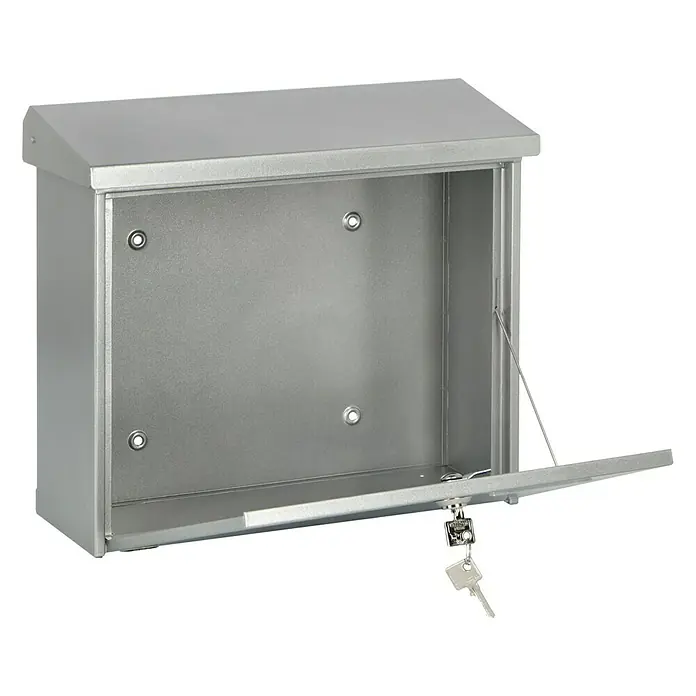 Burg-Wächter Wandbriefkasten Comfort 913 - L x B x H: 38 x 14,8 x 34 cm, Silber, Stahl, Öffnungsstopp - Geöffneter, abschließbarer Briefkasten aus robustem, silberfarbenem Metall. Ideal für sicheren Empfang von Postsendungen.