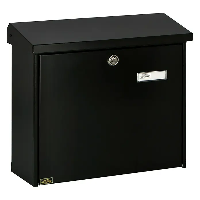 Burg-Wächter Wandbriefkasten Comfort 913 - L x B x H: 38 x 14,8 x 34 cm, Schwarz, Stahl, Öffnungsstopp - Schwarzer Burg Wächter Briefkasten mit Schloss und Namensschild für sichere Postzustellung.