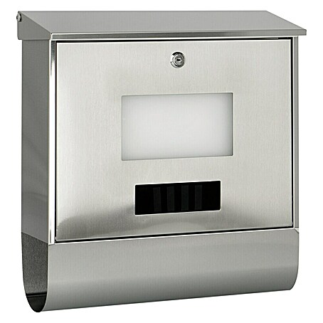 Portaferm Wandbriefkasten Solar (L x B x H: 12 x 38,5 x 41 cm, Silber, Edelstahl, Zeitungsfach)