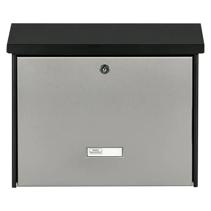 Burg-Wächter Wandbriefkasten London 6767 B+S - L x B x H: 11,5 x 37,7 x 32 cm, Schwarz/Edelstahl, Stahl - Das Bild zeigt einen modernen Burg Wächter Briefkasten mit einem eleganten Design, ideal für den Außenbereich.