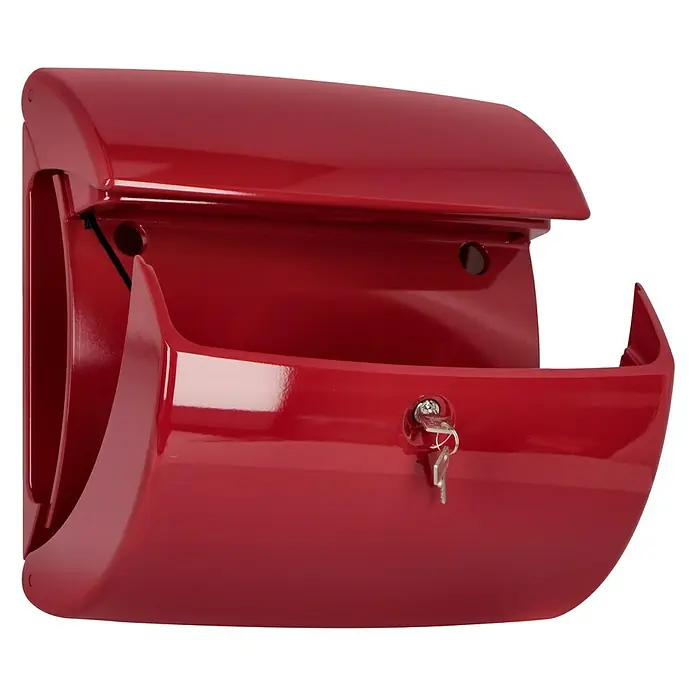 Burg-Wächter Wandbriefkasten Piano 886 - L x B x H: 38 x 17,8 x 40 cm, Merlot, Kunststoff, Zeitungsfach - Roter, abschließbarer Wandbriefkasten für sichere Postzustellung, ideal für den Außenbereich und schützt Ihre Sendungen vor Witterungseinflüssen.